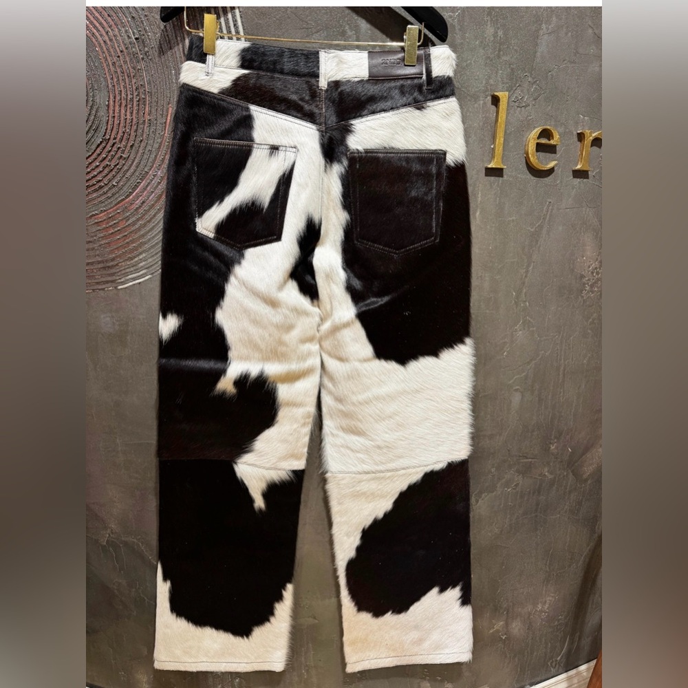 2nd day Cow print leather Straight Leg Patchwork Pants - Black & White - Picture 4 of 7